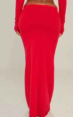 Discount PrettyLittleThing Shape Contour Jersey Low Rise Maxi Skirt Red