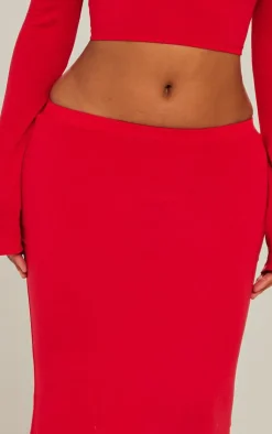Discount PrettyLittleThing Shape Contour Jersey Low Rise Maxi Skirt Red