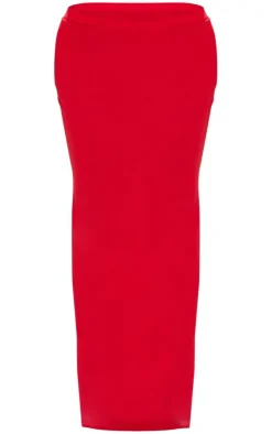 Discount PrettyLittleThing Shape Contour Jersey Low Rise Maxi Skirt Red