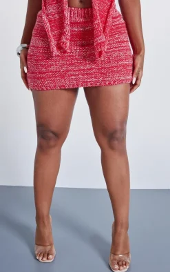 Clearance PrettyLittleThing Shape Contrast Knit Mini Skirt Red