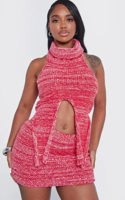 Clearance PrettyLittleThing Shape Contrast Knit Mini Skirt Red