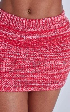 Clearance PrettyLittleThing Shape Contrast Knit Mini Skirt Red