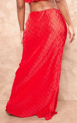Sale PrettyLittleThing Shape Red Crushed Satin Cut Out Maxi Skirt Bright Red