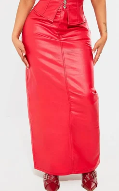 Hot PrettyLittleThing Shape Denim Coated Maxi Skirt Red