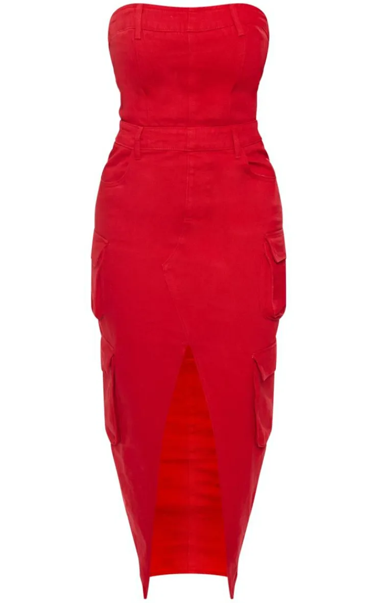 Shape Denim Front Split Cargo Dress-PrettyLittleThing Outlet