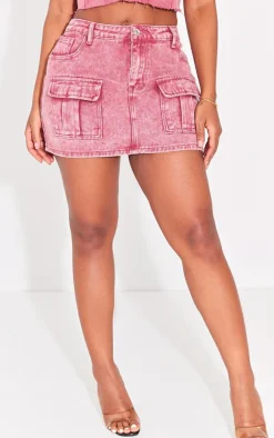 Outlet PrettyLittleThing Shape Denim Low Rise Micro Mini Skirt Red