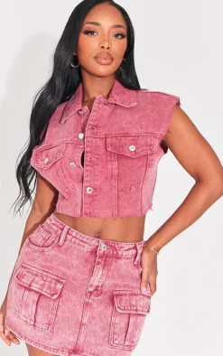 Outlet PrettyLittleThing Shape Denim Low Rise Micro Mini Skirt Red
