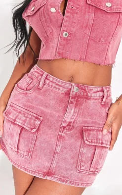 Outlet PrettyLittleThing Shape Denim Low Rise Micro Mini Skirt Red