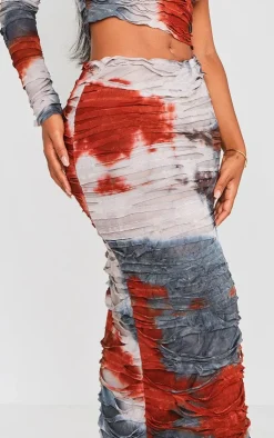PrettyLittleThing Shape Distressed Maxi Skirt Red