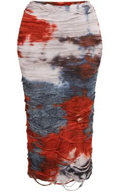 PrettyLittleThing Shape Distressed Maxi Skirt Red