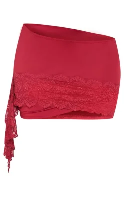 PrettyLittleThing Shape Drape Lace Side Mini Skirt Red