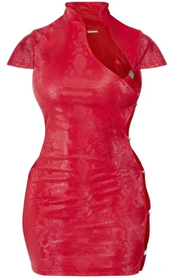 Shape Faux Leather Cut Out Snake Print Dress-PrettyLittleThing