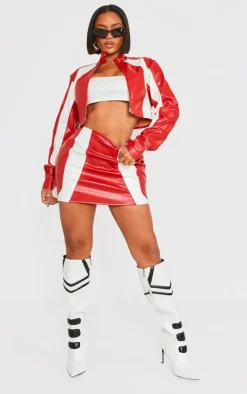 Best PrettyLittleThing Shape Faux Leather Panel Mini Skirt Red