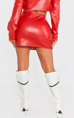 Best PrettyLittleThing Shape Faux Leather Panel Mini Skirt Red