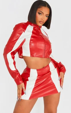 Best PrettyLittleThing Shape Faux Leather Panel Mini Skirt Red