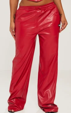 Outlet PrettyLittleThing Shape Faux Leather Straight Leg Pants Red