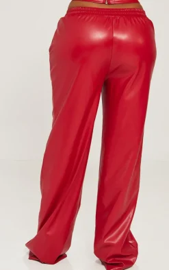 Outlet PrettyLittleThing Shape Faux Leather Straight Leg Pants Red