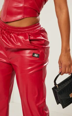 Outlet PrettyLittleThing Shape Faux Leather Straight Leg Pants Red