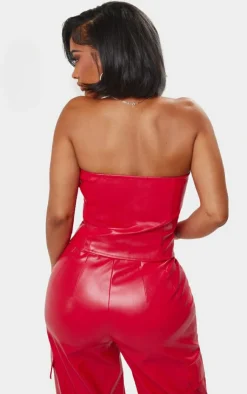 Outlet PrettyLittleThing Shape Faux Leather Zip Front Corset Red
