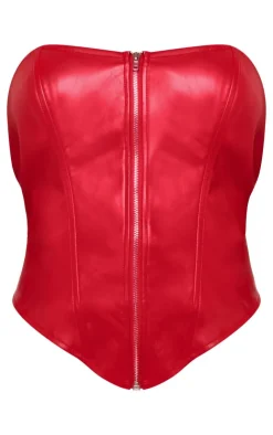 Outlet PrettyLittleThing Shape Faux Leather Zip Front Corset Red