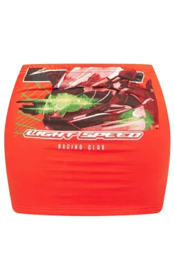 Sale PrettyLittleThing Shape Graphic Motorsport Mini Skirt Red
