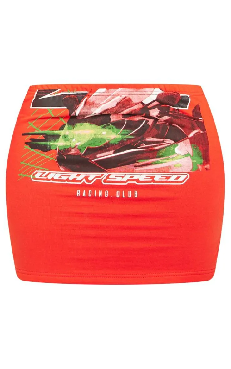 Sale PrettyLittleThing Shape Graphic Motorsport Mini Skirt Red