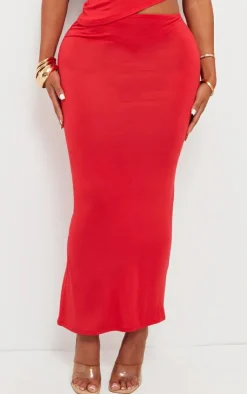 Online PrettyLittleThing Shape Jersey Asymmetric Waist Maxi Skirt Red