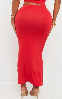 Online PrettyLittleThing Shape Jersey Asymmetric Waist Maxi Skirt Red