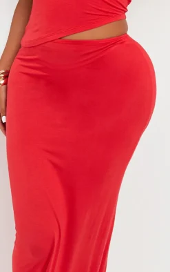 Online PrettyLittleThing Shape Jersey Asymmetric Waist Maxi Skirt Red