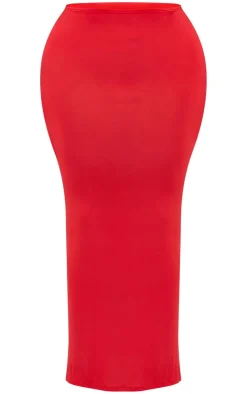 Online PrettyLittleThing Shape Jersey Asymmetric Waist Maxi Skirt Red