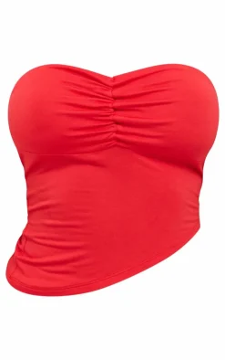 Discount PrettyLittleThing Shape Jersey Bandeau Asymmetric Hem Top Red