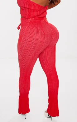 Hot PrettyLittleThing Shape Knit Contrast Drawstring Flares Red