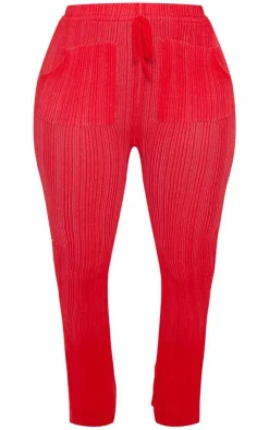 Hot PrettyLittleThing Shape Knit Contrast Drawstring Flares Red