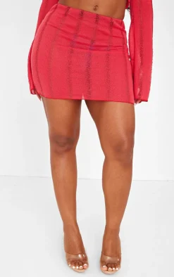 Sale PrettyLittleThing Shape Red Ladder Knit Micro Mini Skirt Bright Red