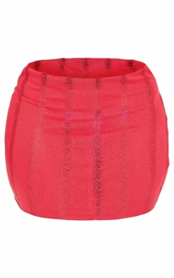 Sale PrettyLittleThing Shape Red Ladder Knit Micro Mini Skirt Bright Red