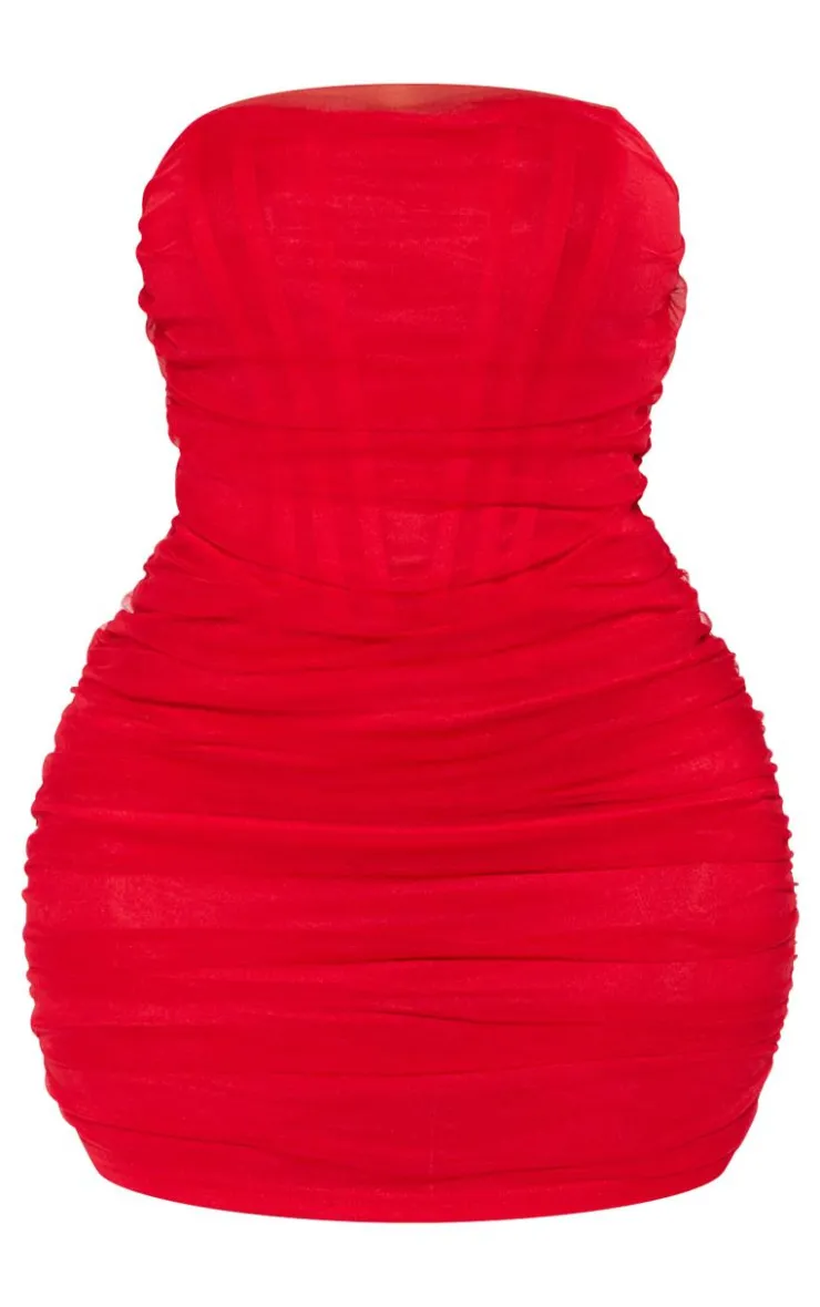 Shape Mesh Corset Detail Ruched Bodycon Dress-PrettyLittleThing Outlet