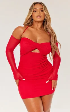 Shape Mesh Twist Cut Out Ruched Bodycon Dress-PrettyLittleThing Hot