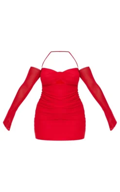 Shape Mesh Twist Cut Out Ruched Bodycon Dress-PrettyLittleThing Hot