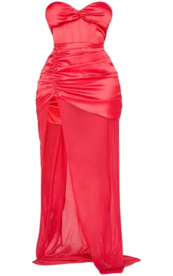 Shape Satin Corseted Mesh Insert Side Split Maxi Dress-PrettyLittleThing Hot