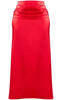 Outlet PrettyLittleThing Shape Satin Drape Detail Maxi Skirt Red
