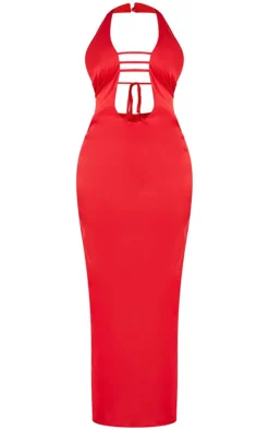 Shape Satin Plunge Front Halterneck Maxi Dress-PrettyLittleThing Online
