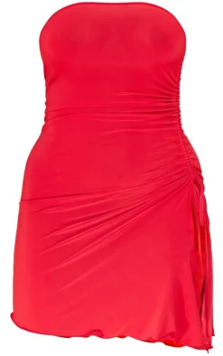 Shape Slinky Bandeau Ruched Side Frill Hem Bodycon Dress-PrettyLittleThing Sale