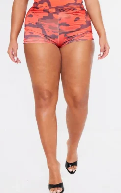 New PrettyLittleThing Shape Slinky Camo Print Low Rise Hot Pants Red