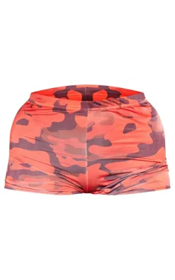 New PrettyLittleThing Shape Slinky Camo Print Low Rise Hot Pants Red