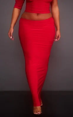 Online PrettyLittleThing Shape Slinky Low Rise Maxi Skirt Red
