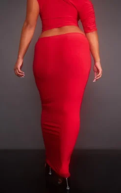 Online PrettyLittleThing Shape Slinky Low Rise Maxi Skirt Red