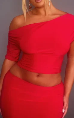 Online PrettyLittleThing Shape Slinky Low Rise Maxi Skirt Red