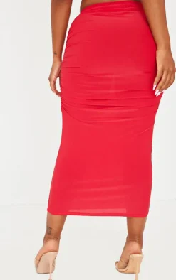 Clearance PrettyLittleThing Shape Slinky Maxi Skirt Red