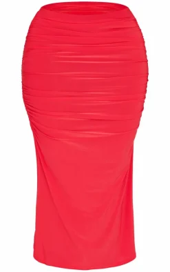 Clearance PrettyLittleThing Shape Slinky Maxi Skirt Red