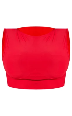 New PrettyLittleThing Shape Red Slinky Racer Crop Top Bright Red